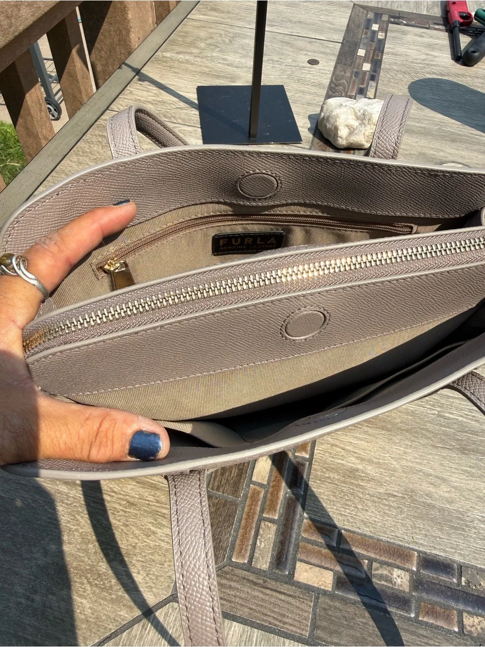 EUC Furla Vittoria Vintage Leather Beige Tote Bag